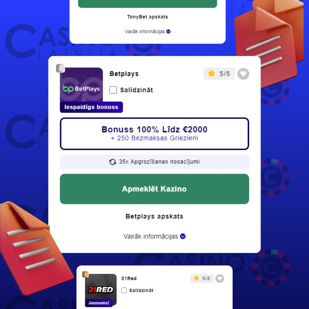 Izvēlieties piemērotāko online kazino Izvēlieties piemērotāko online kazino no Casino-latvija.com labāko kazino saraksta
