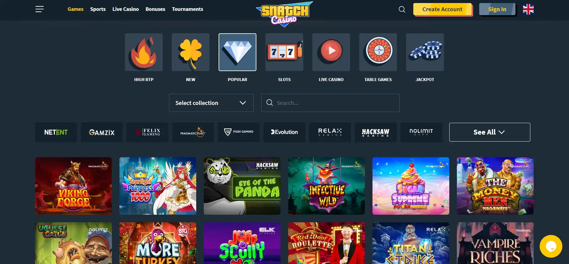 Snatch Casino spēles