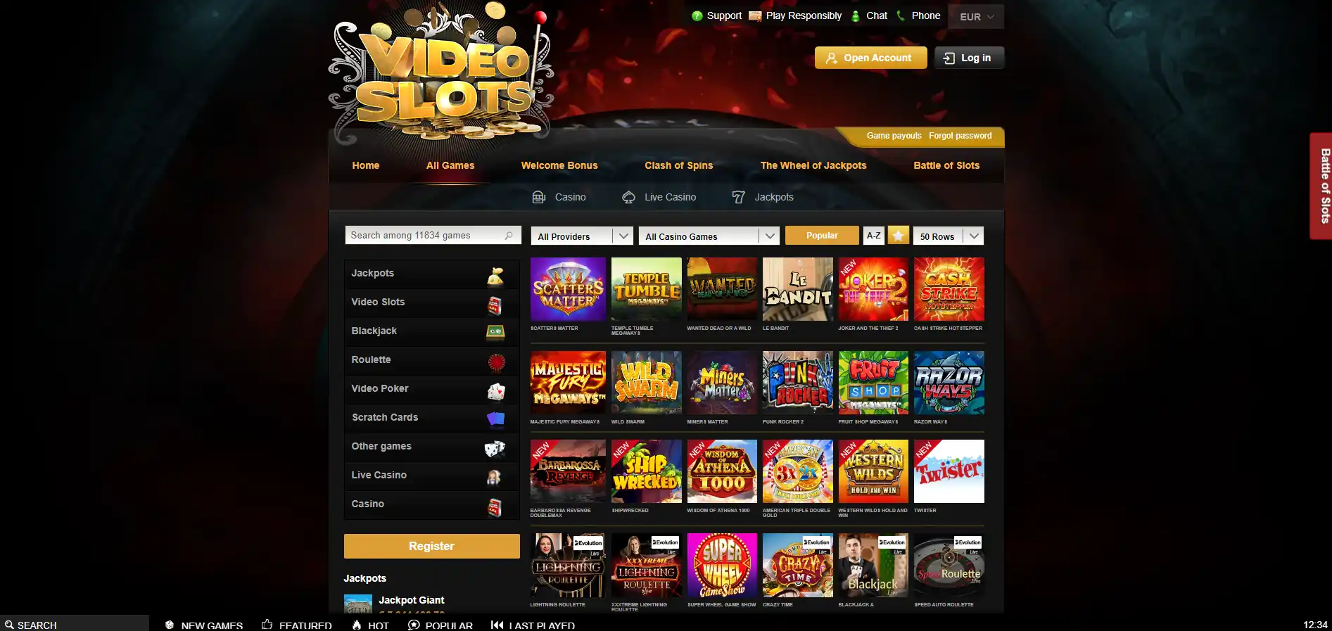 VideoSlots casino games