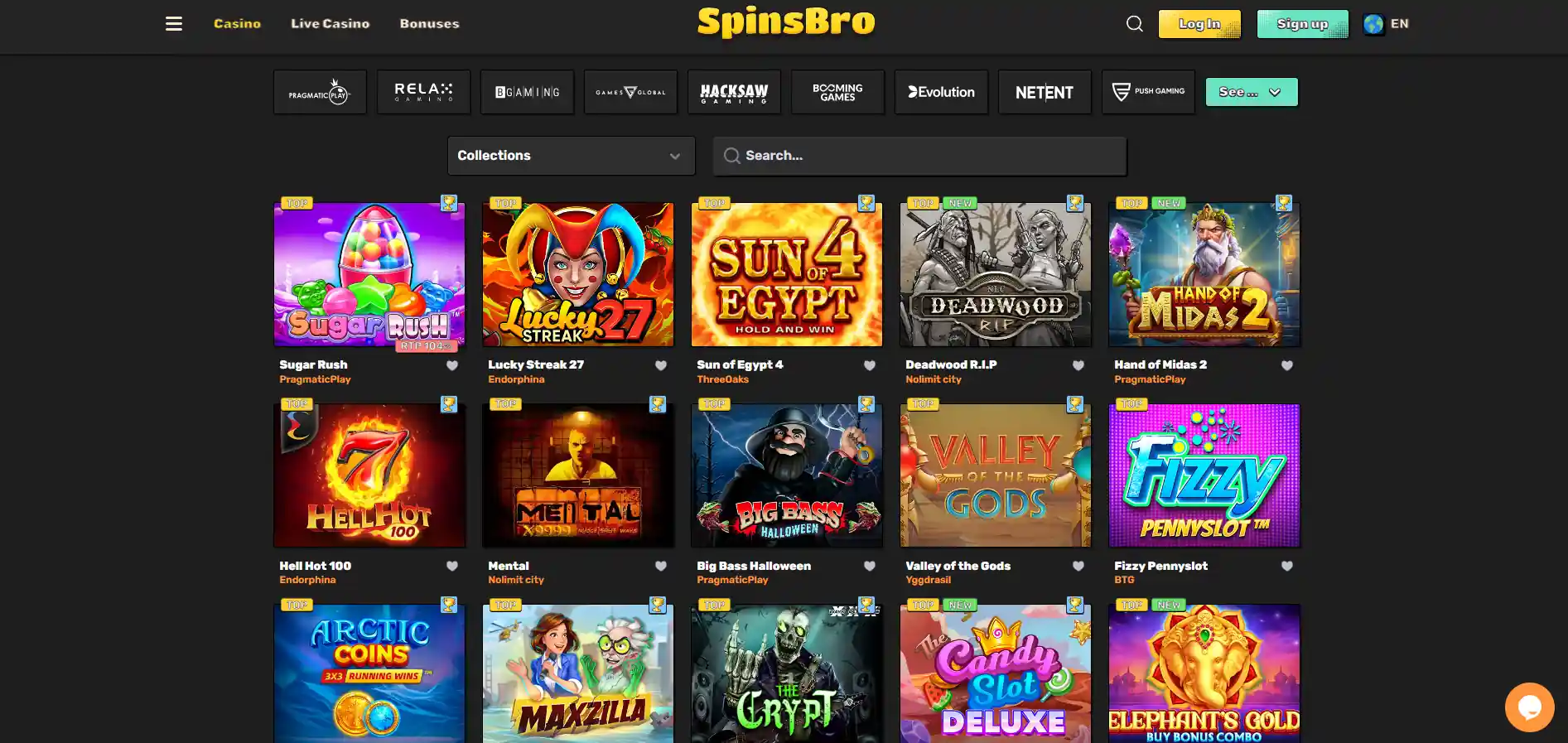 SpinsBro kazino spēles