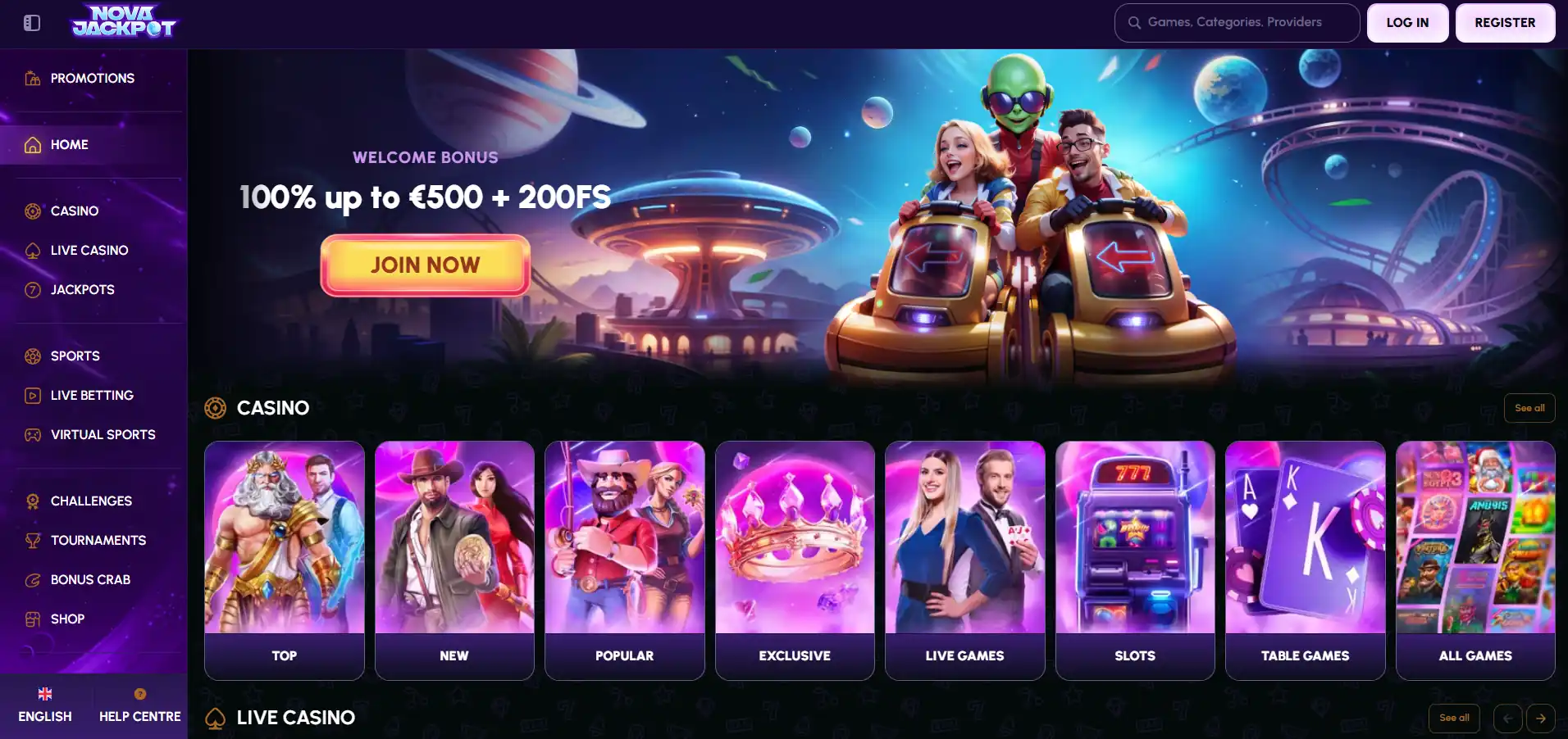 Nova Jackpot kazino spēles 