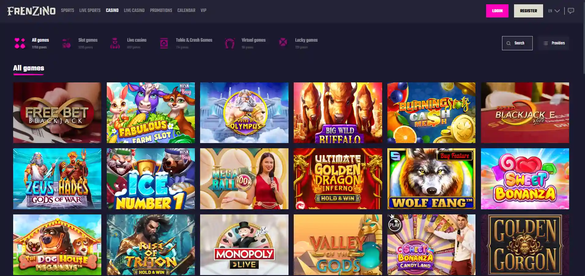 Frenzino casino games