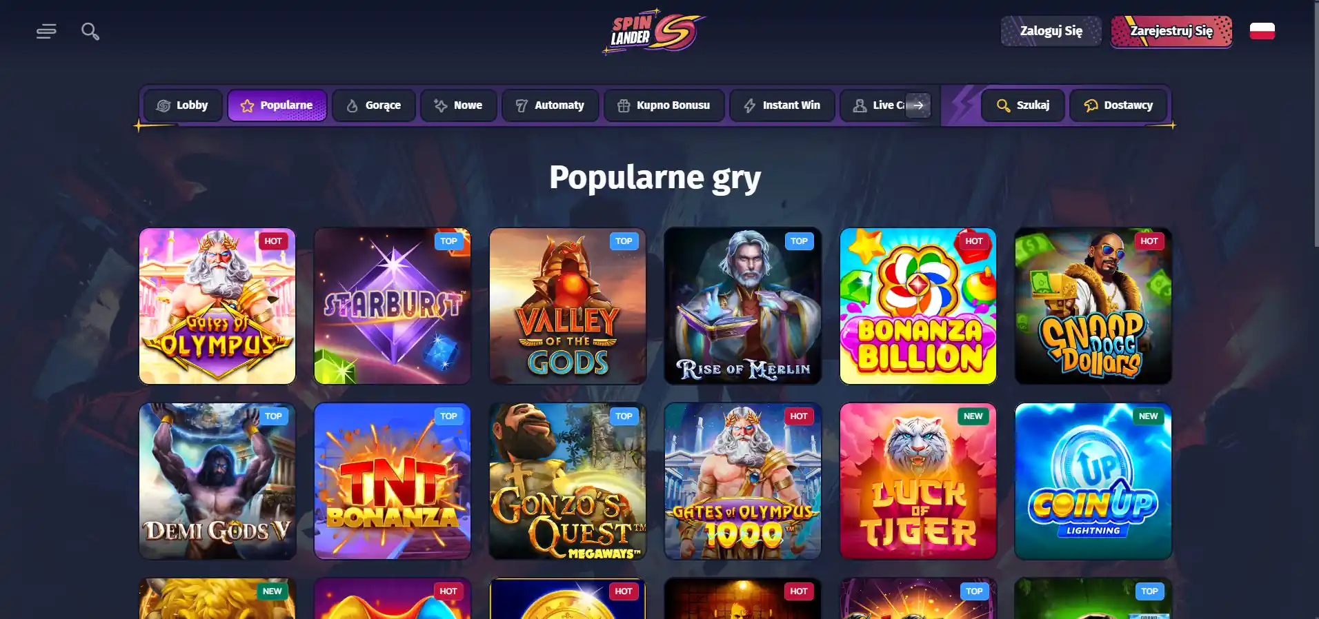 Spinlander gry kasynowe