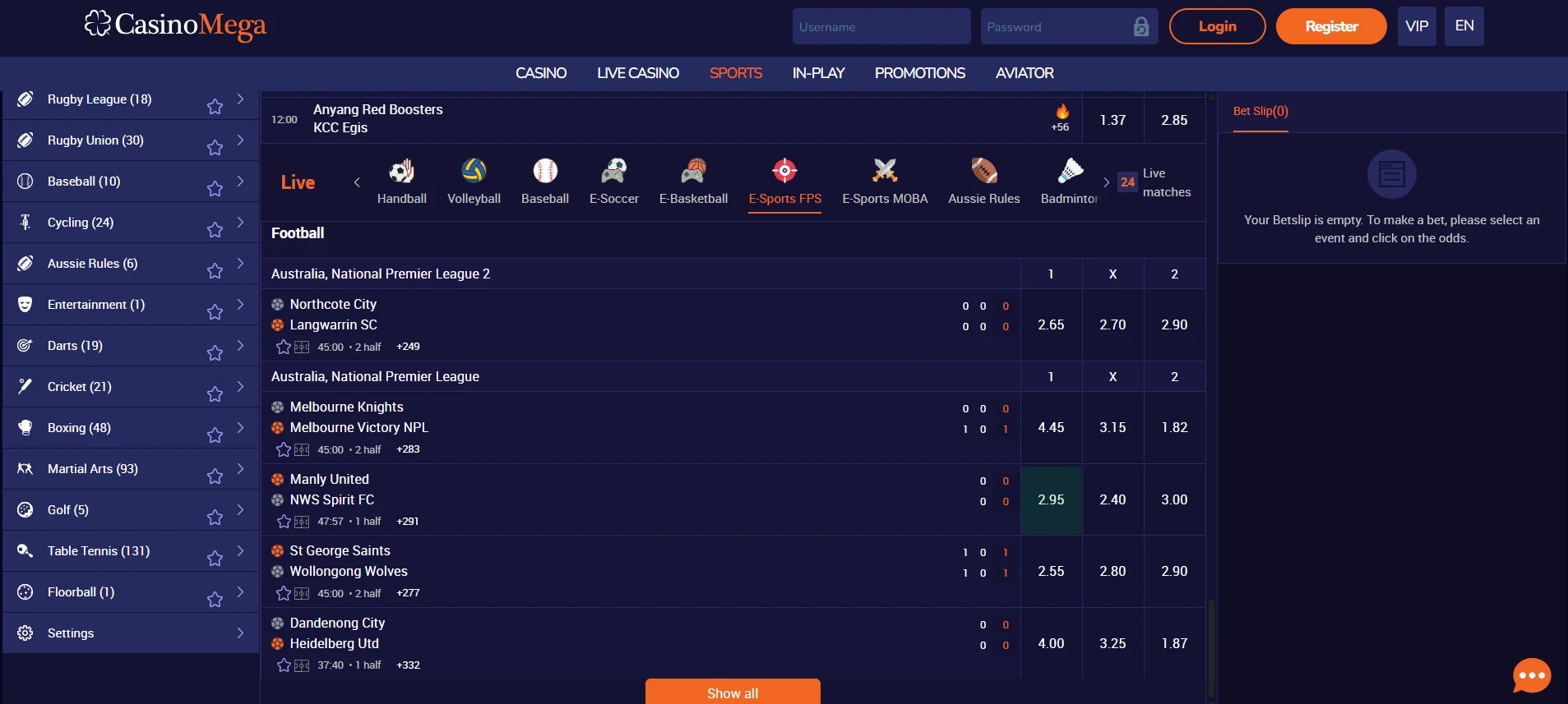 Casino Mega zakłady sportowe