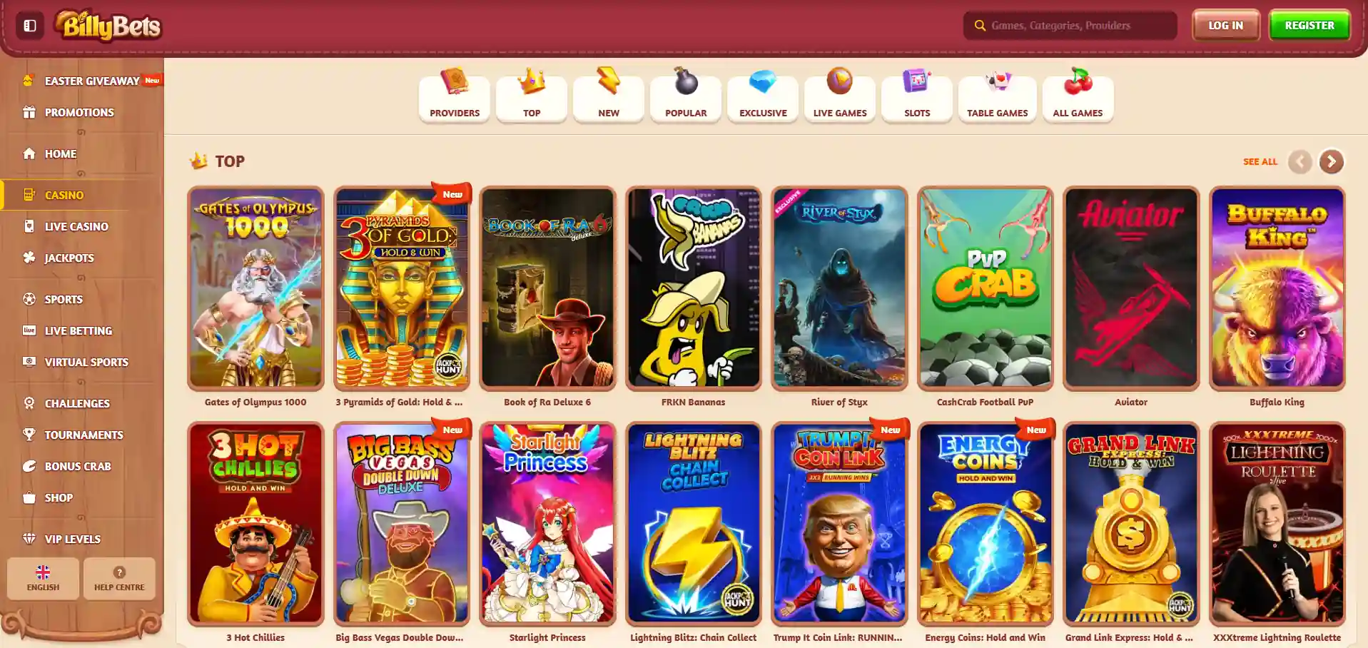 Billy Bets casino games