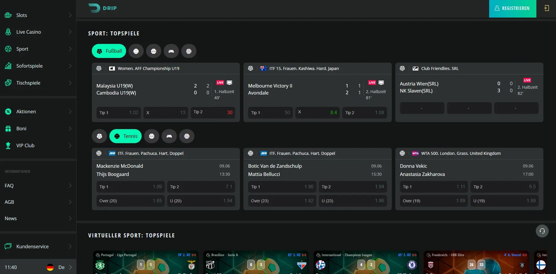 Drip Casino Sportwetten in der Schweiz