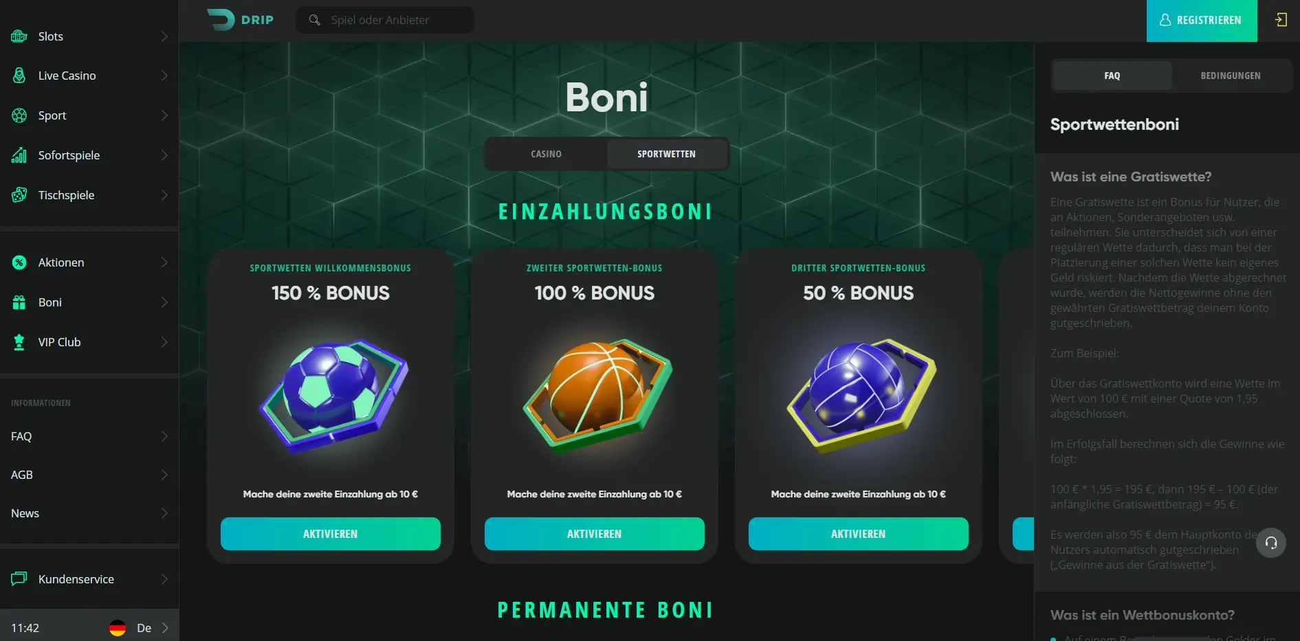 Drip Casino Boni in der Schweiz