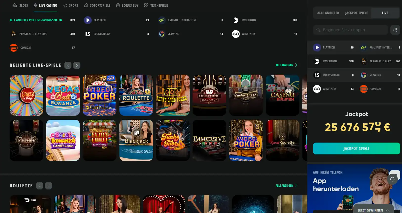 Drip Casino Live Casino Angebote