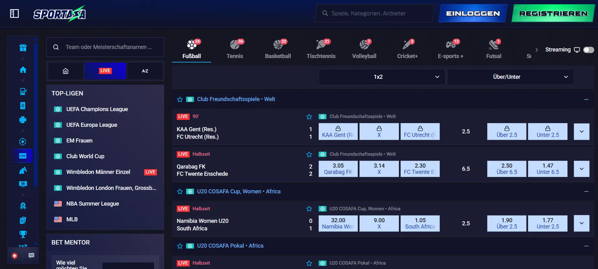 Sportaza Live Wetten