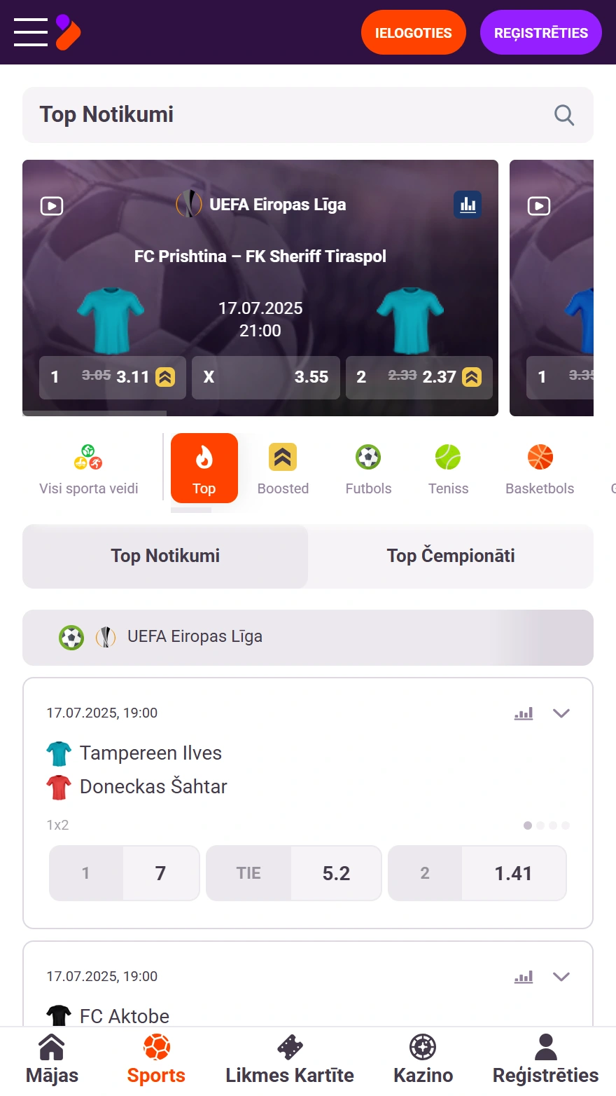 TonyBet sporta likmes