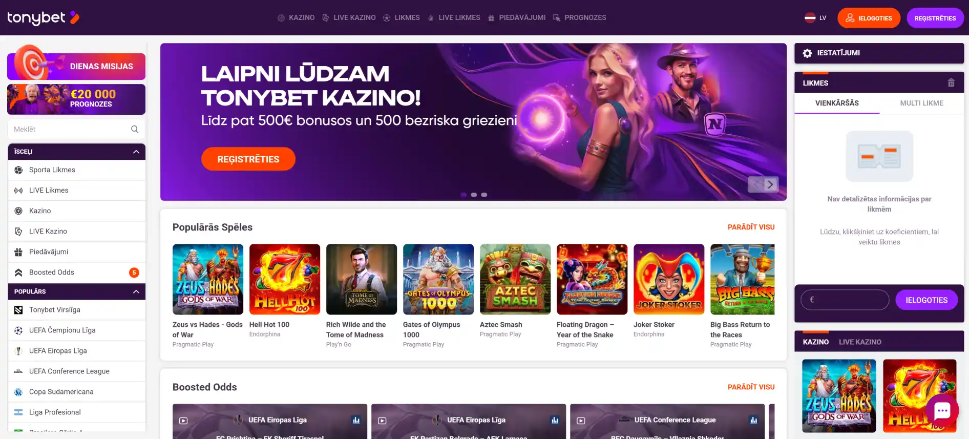 TonyBet mājaslapa