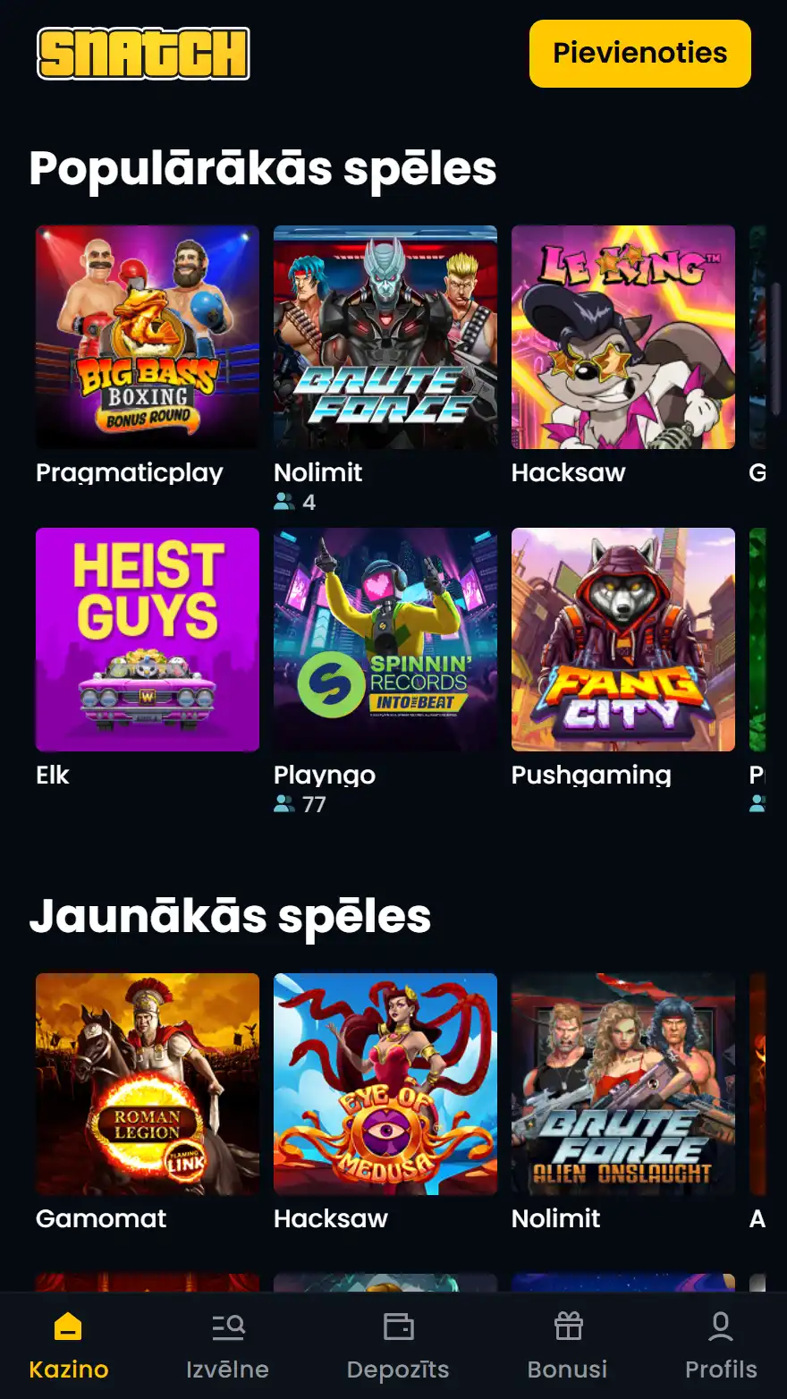 Snatch Casino spēles