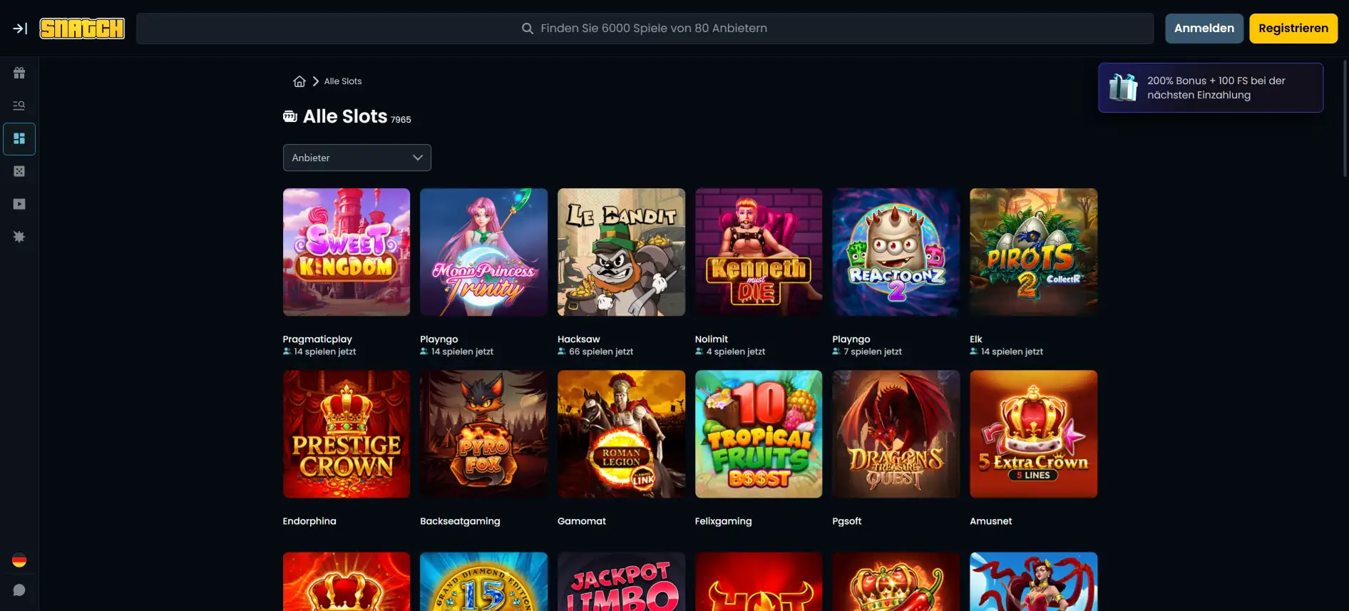 Snatch Casino spieleseite