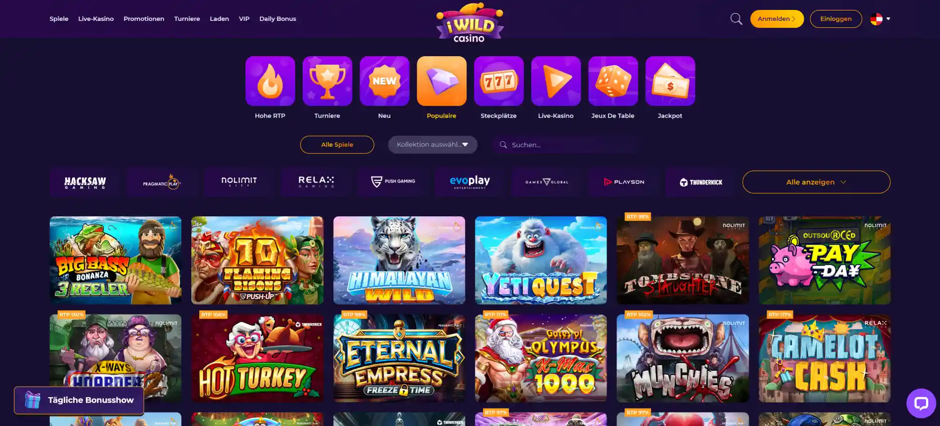 iWild Casino Spieleseite