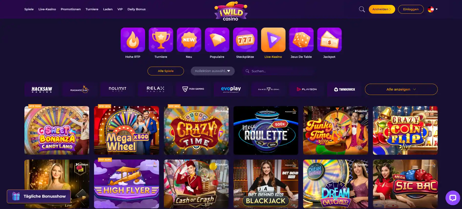 iWild Casino Live-Kasino-Seite