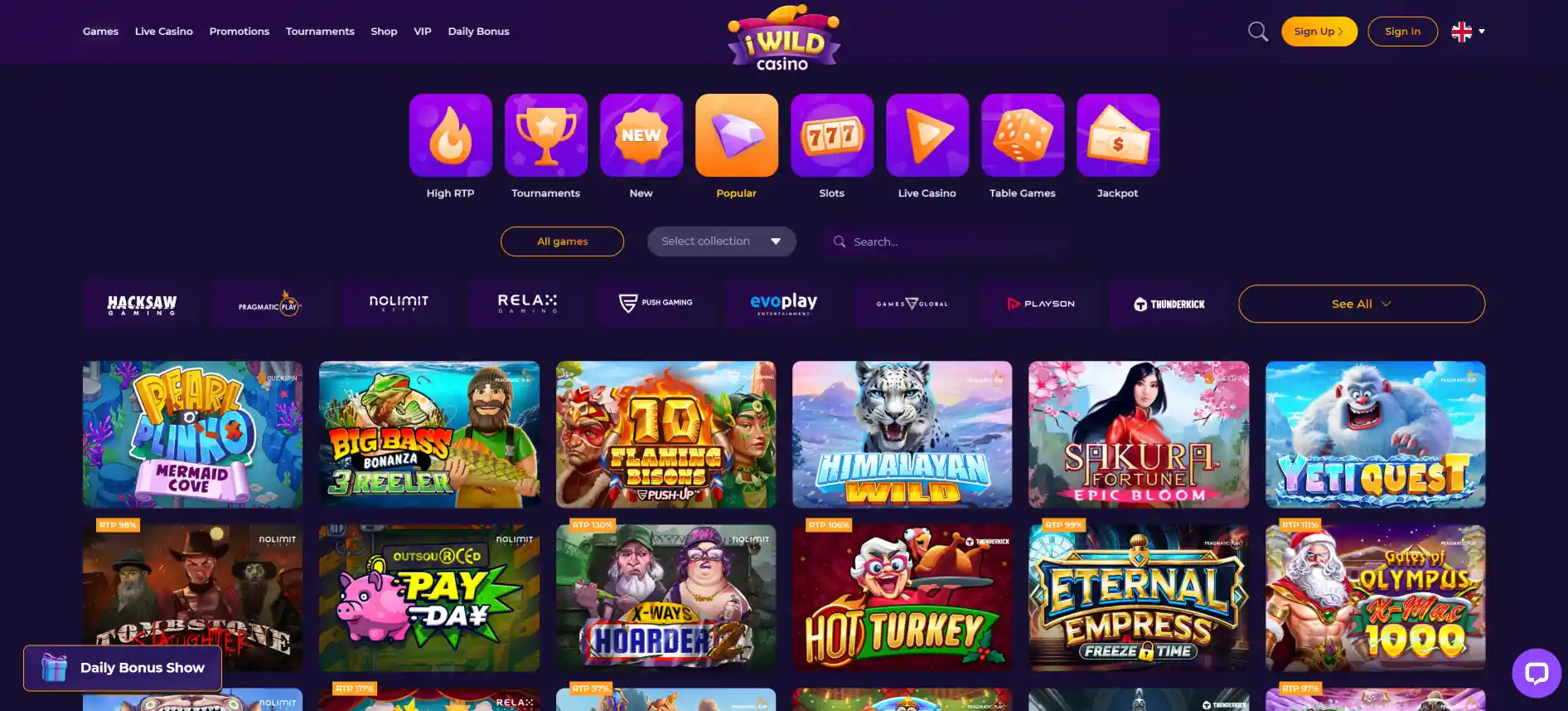 iWild Casino games page