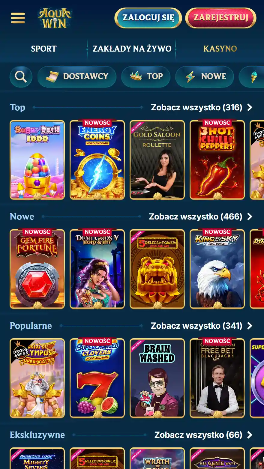 Aquawin kasyno gry