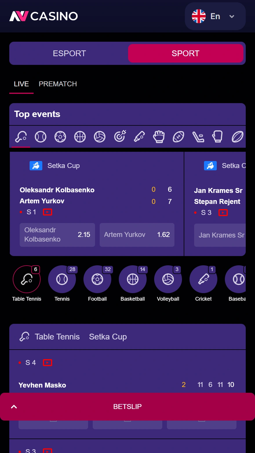 NV Casino sporta likmes