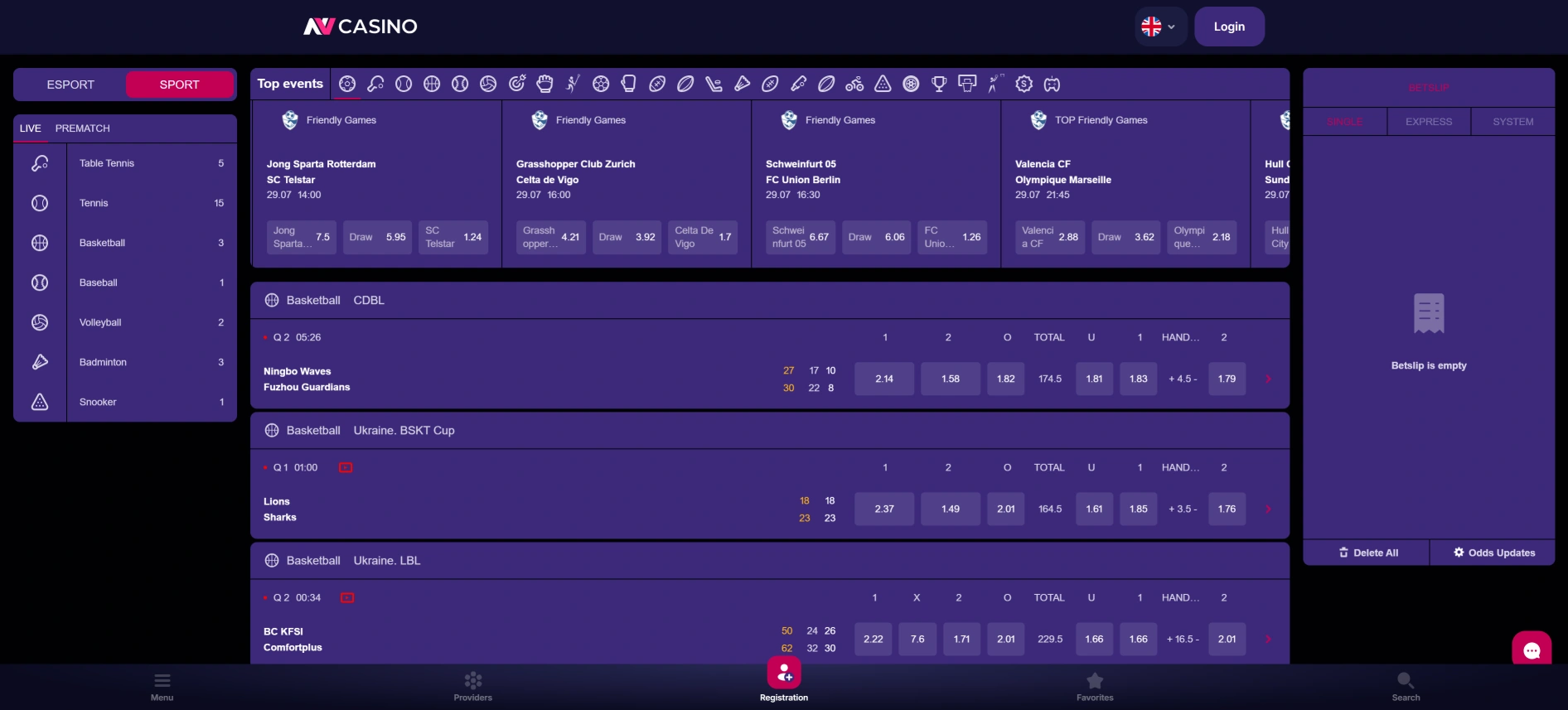 NV Casino sporto lažybos