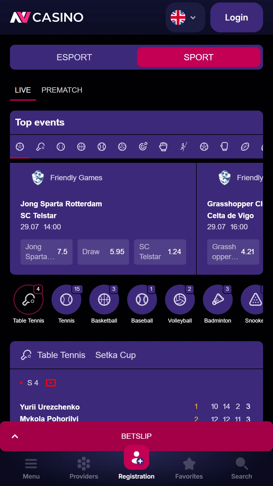 NV Casino sporto lažybų puslapis