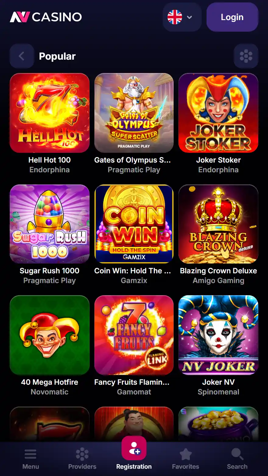 NV Casino mängude leht