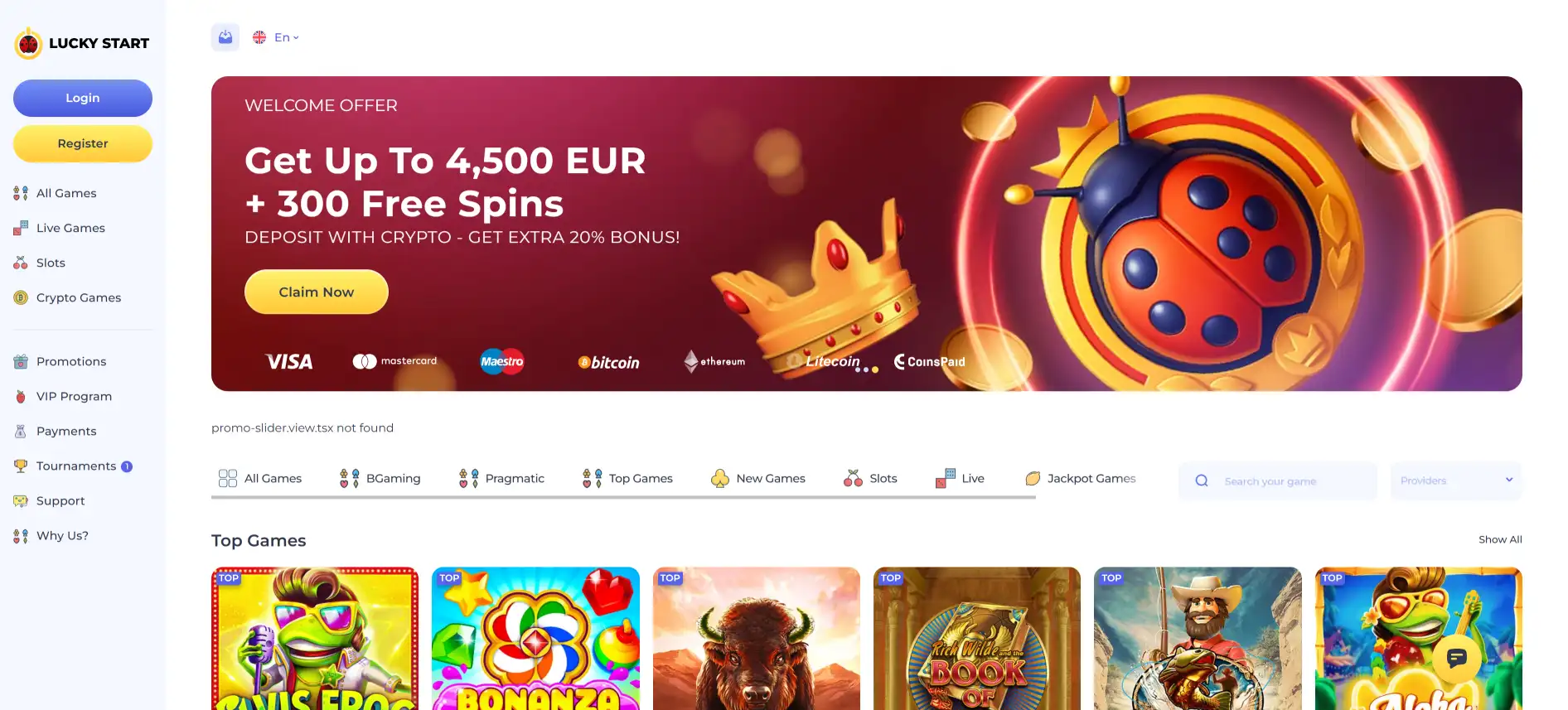 LuckyStart Casino homepage