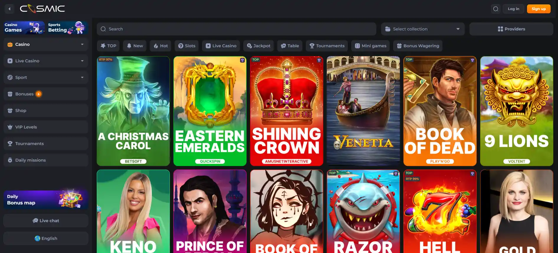 Página de juegos del casino CosmicSlot