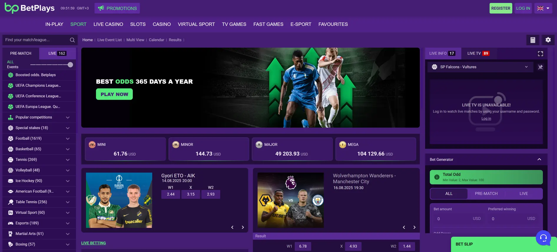 BetPlays sports betting page