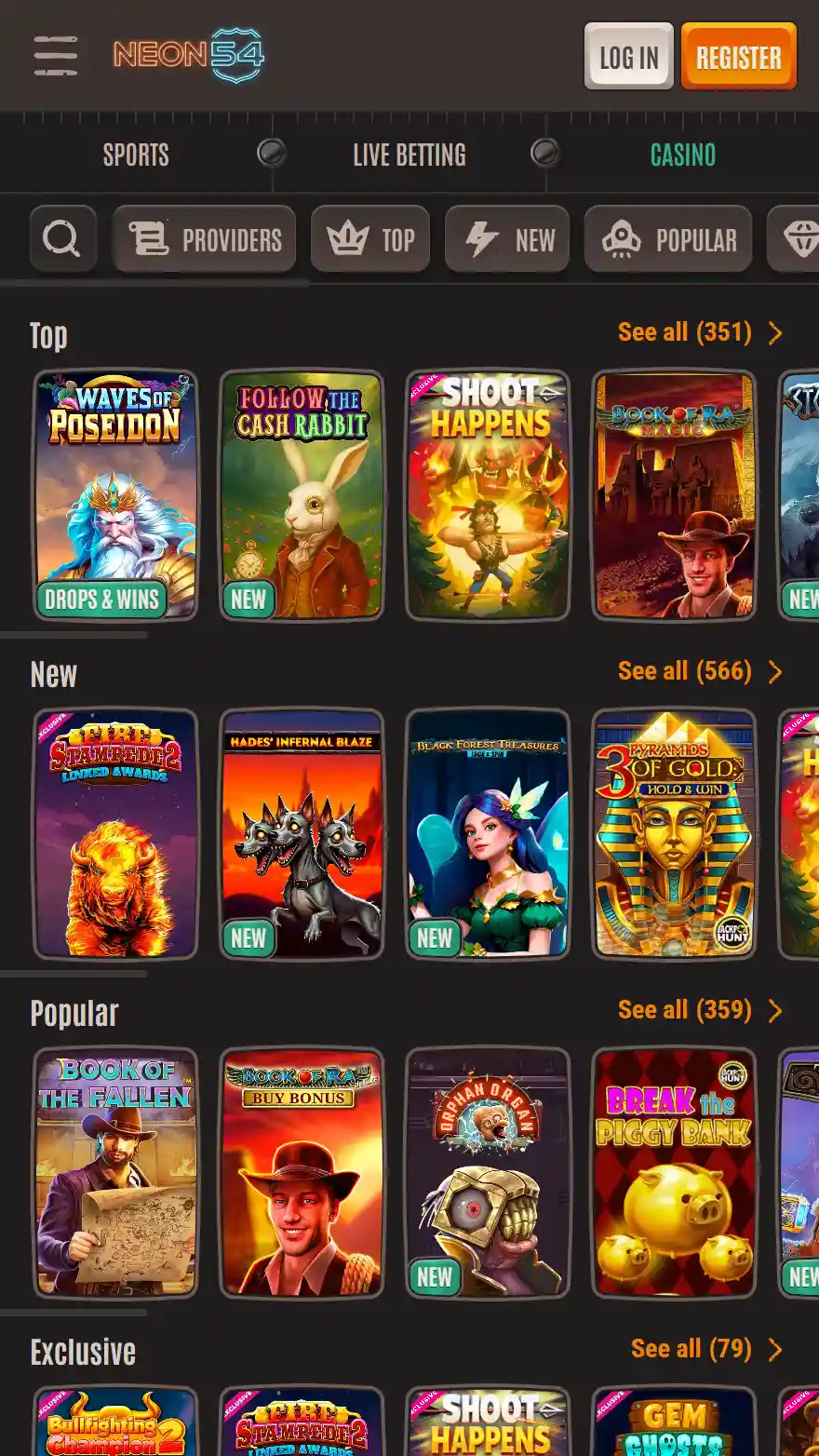 Neon54 казино игры