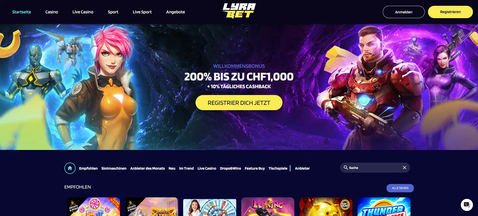 LyraBet Casino Homepage