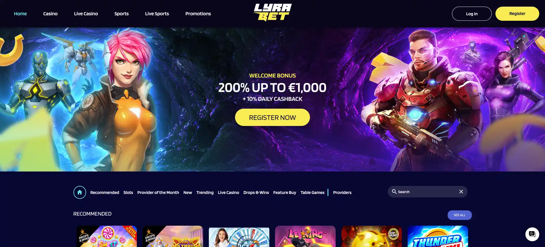 LyraBet Casino homepage