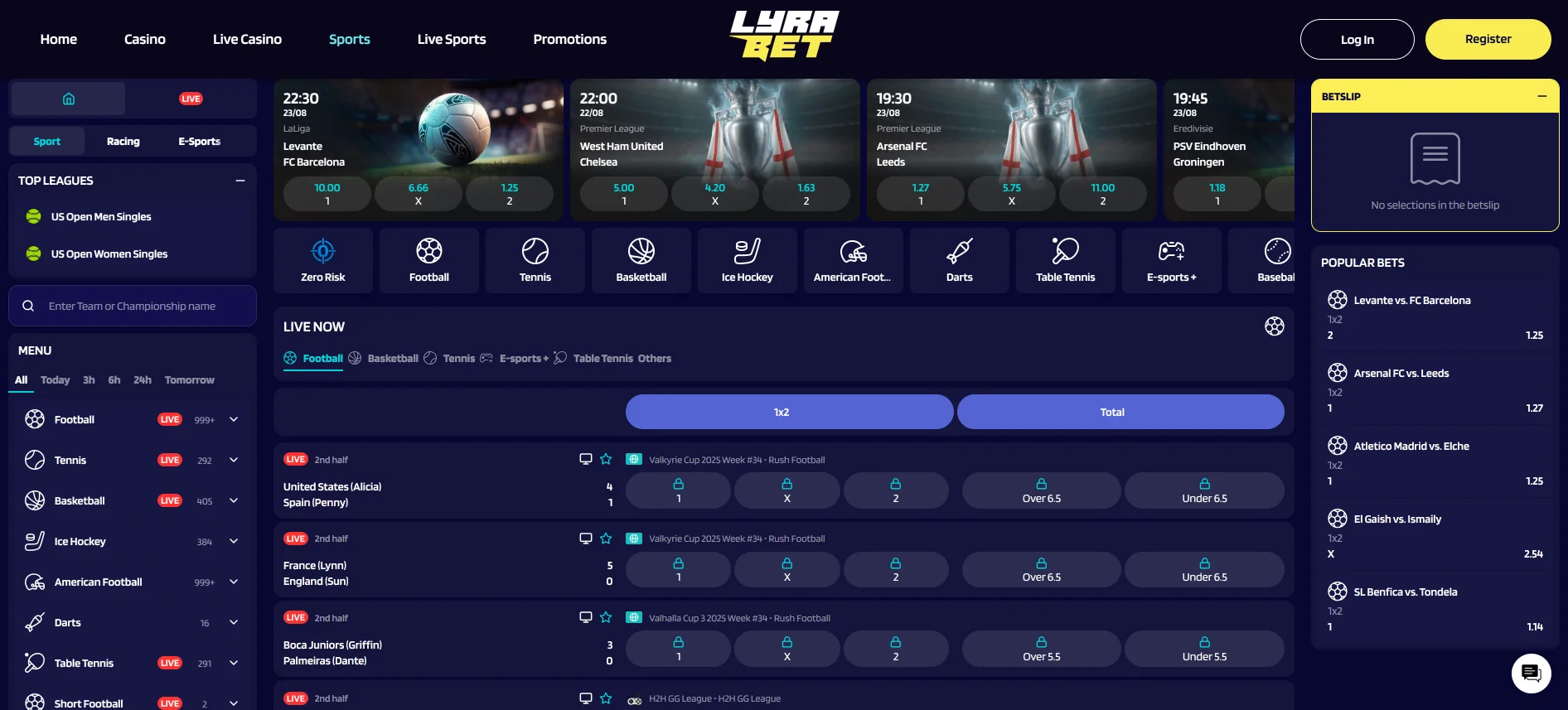 LyraBet sports betting page