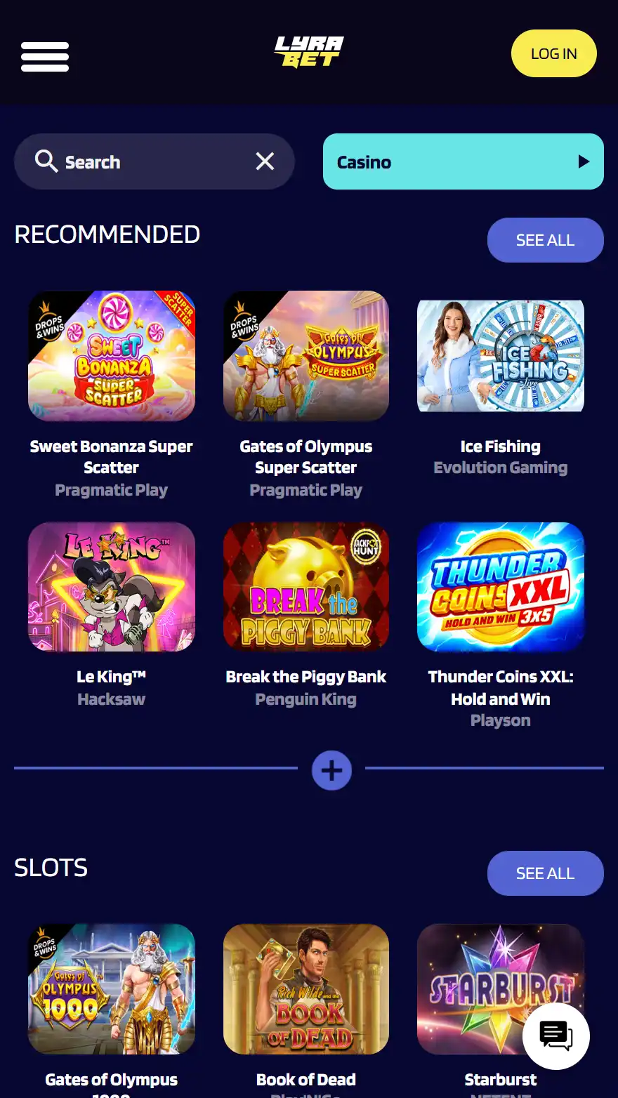 LyraBet Casino games