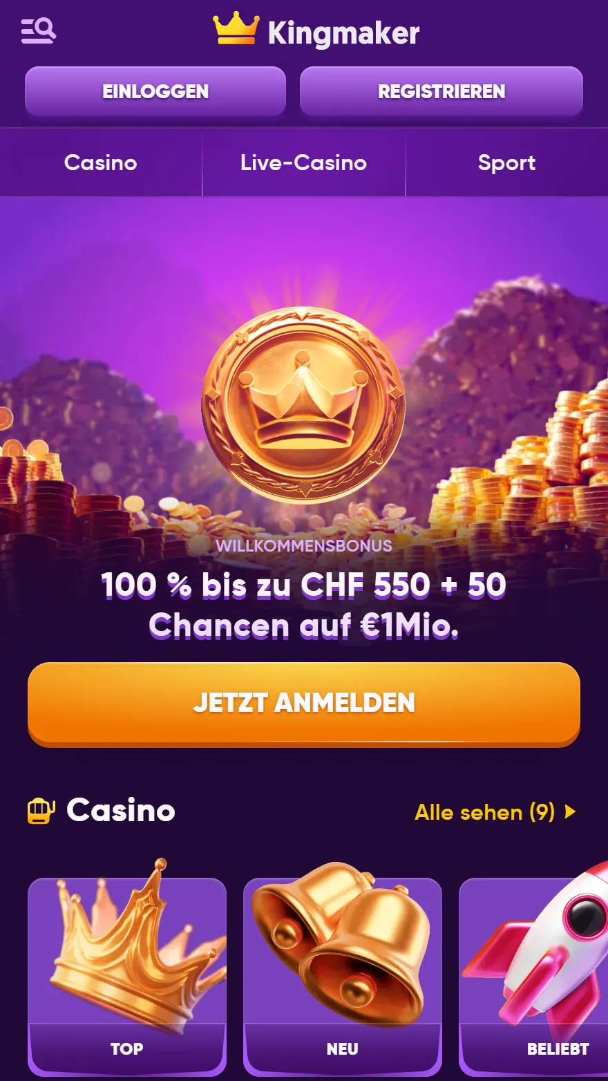Kingmaker Casino Homepage