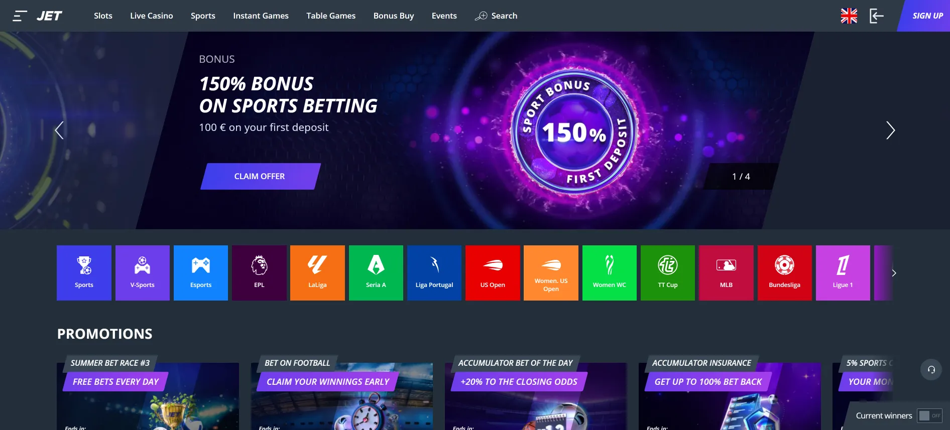 Jet Casino sporta likmju lapa