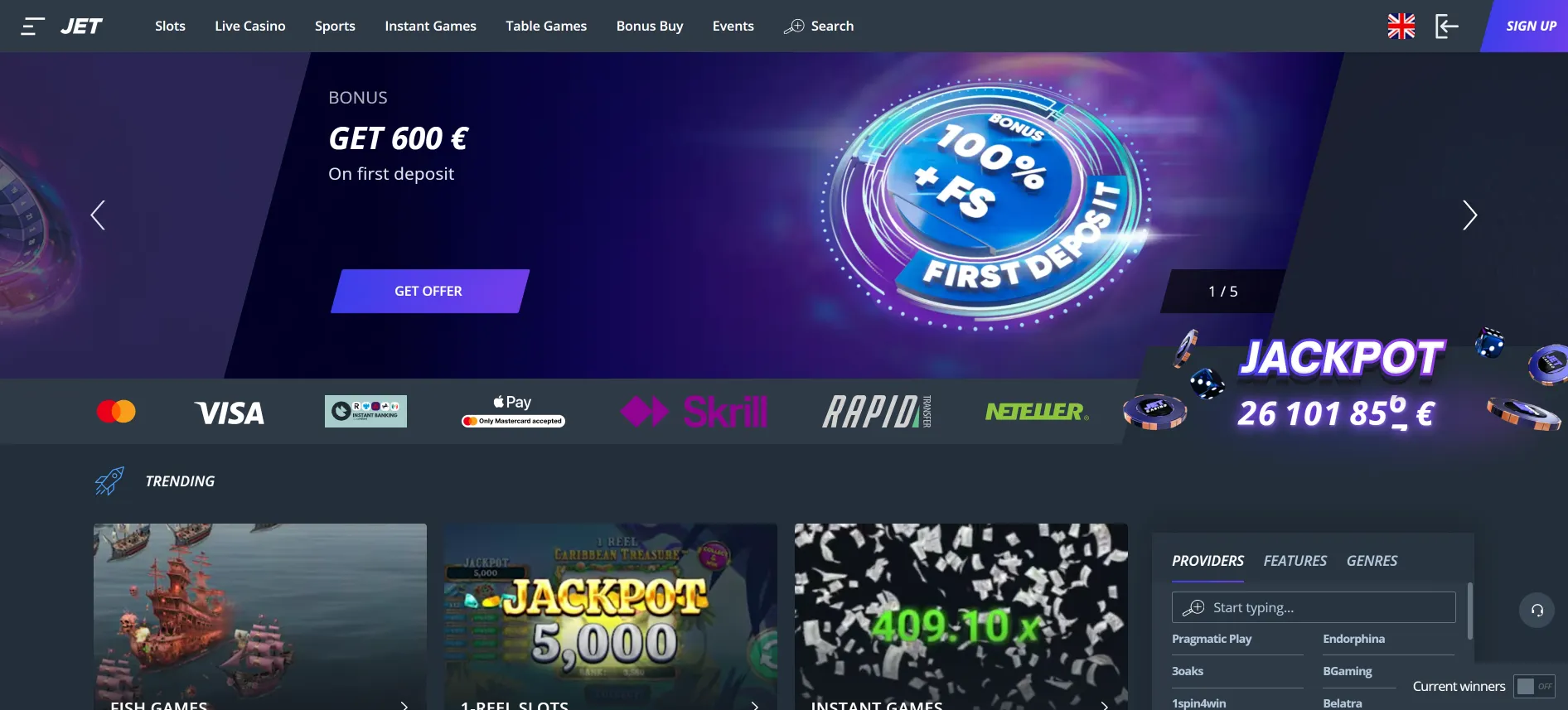 Jet Casino mājaslapa