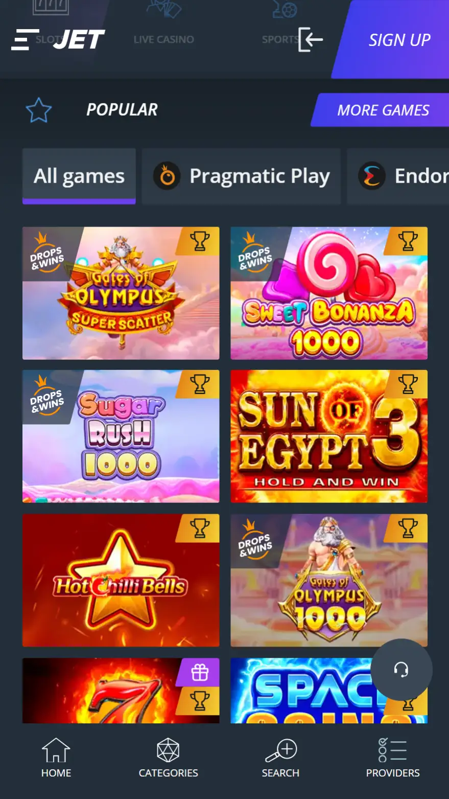 Jet Casino spēles