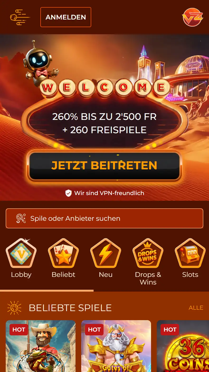 Vegasone Casino Homepage
