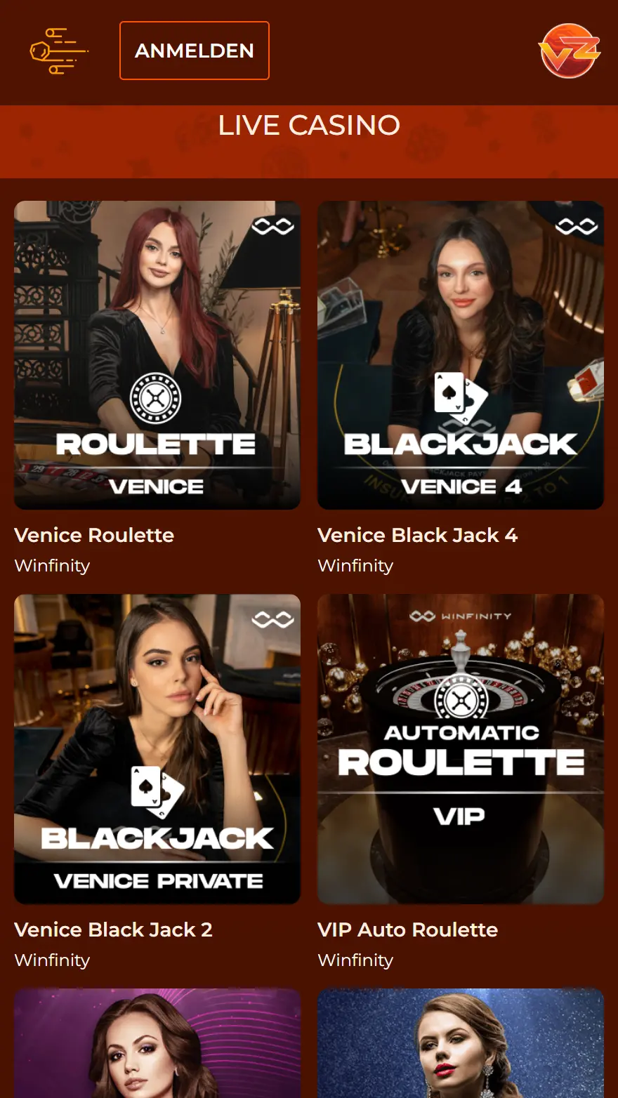 Vegazone Live Casino Seite