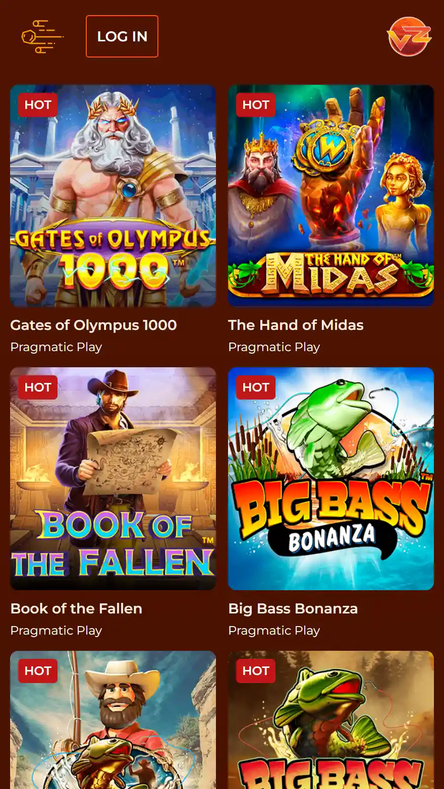 Vegazone casino games page