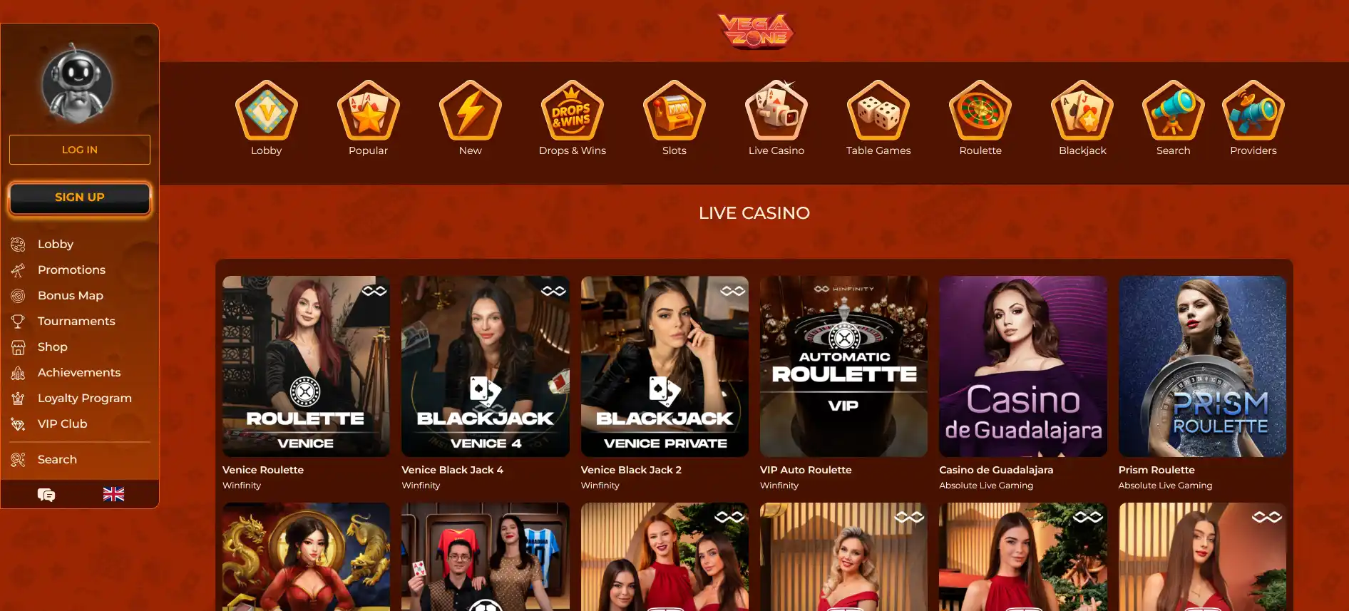 Vegazone live casino