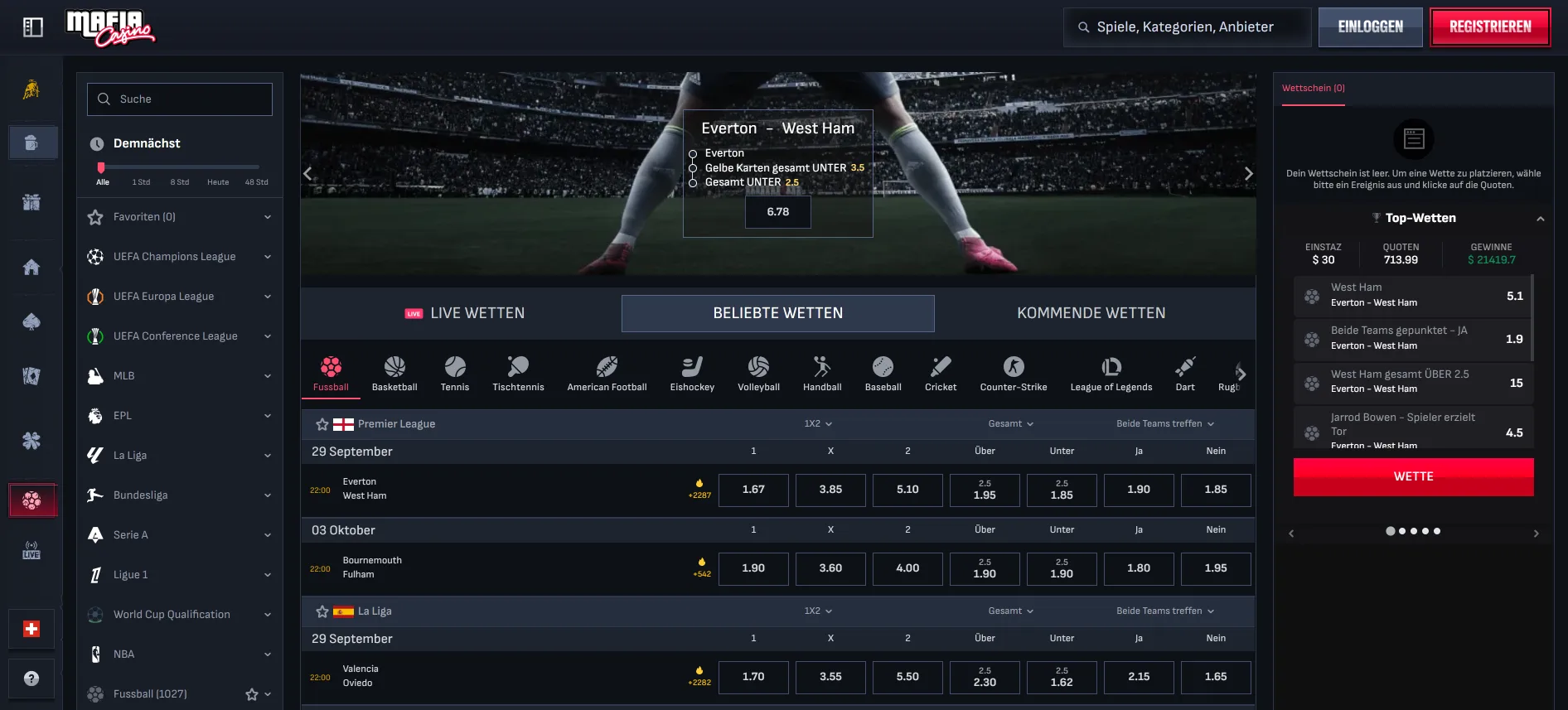 Mafia Casino Sportwetten