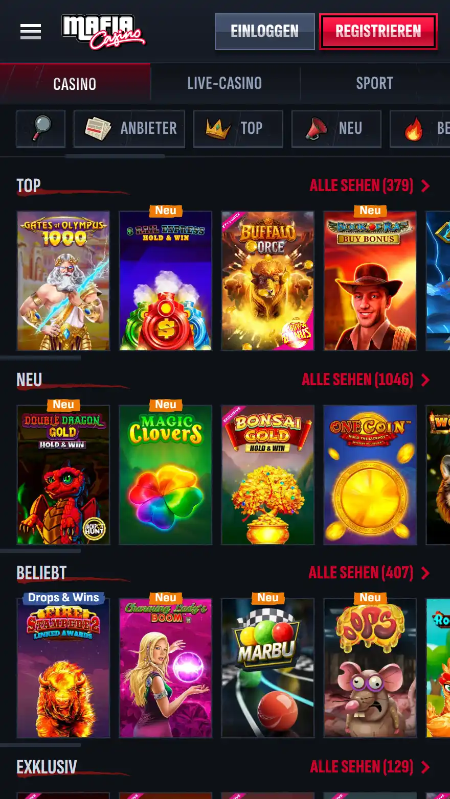 Mafia Casino Spieleseite