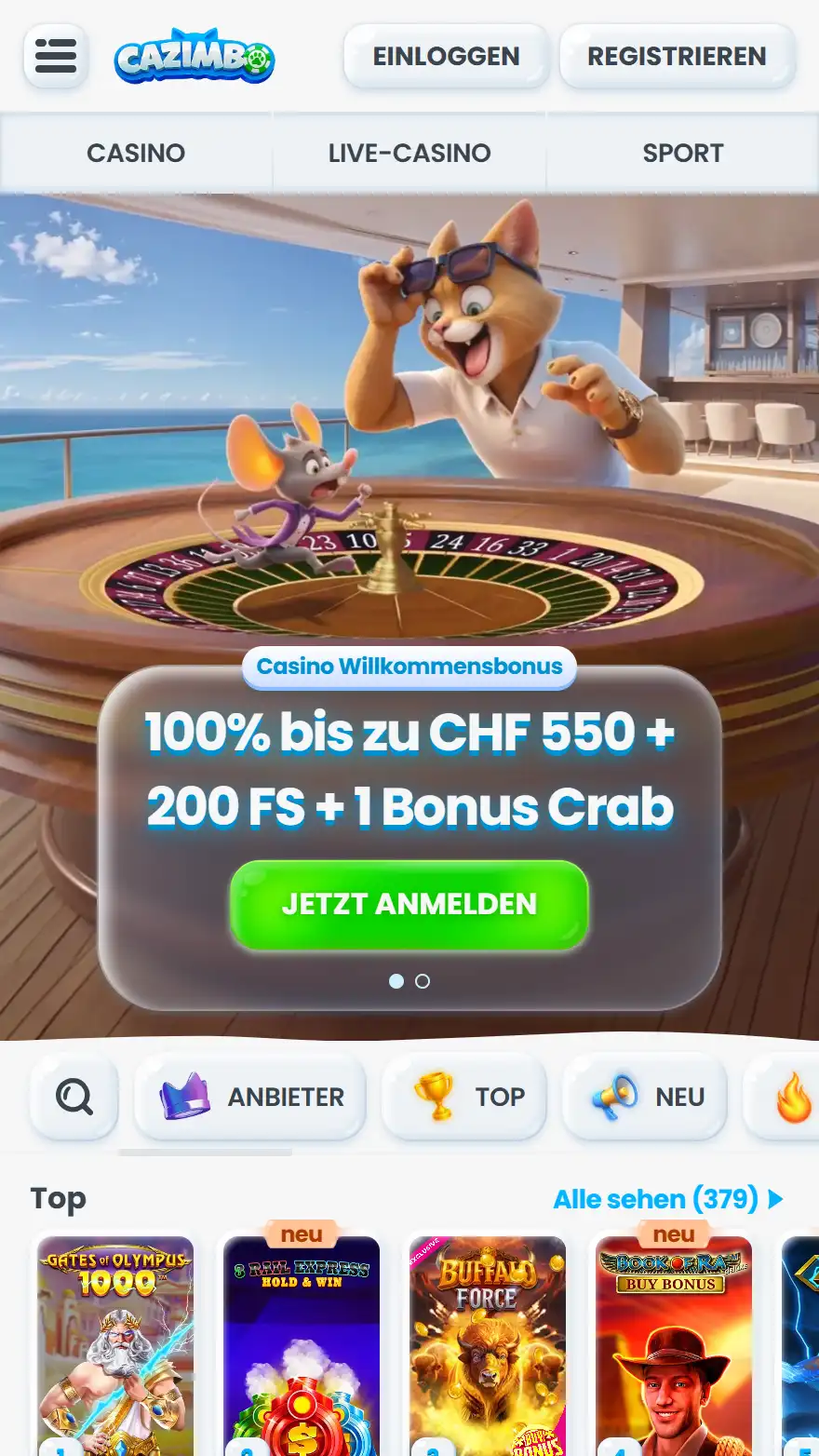 Cazimbo Casino Homepage