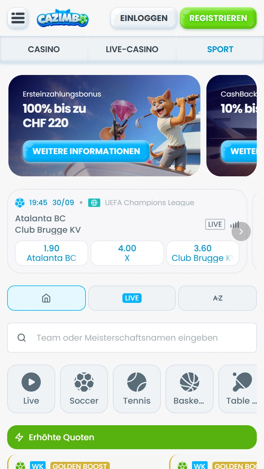 Cazimbo Sportwetten Seite