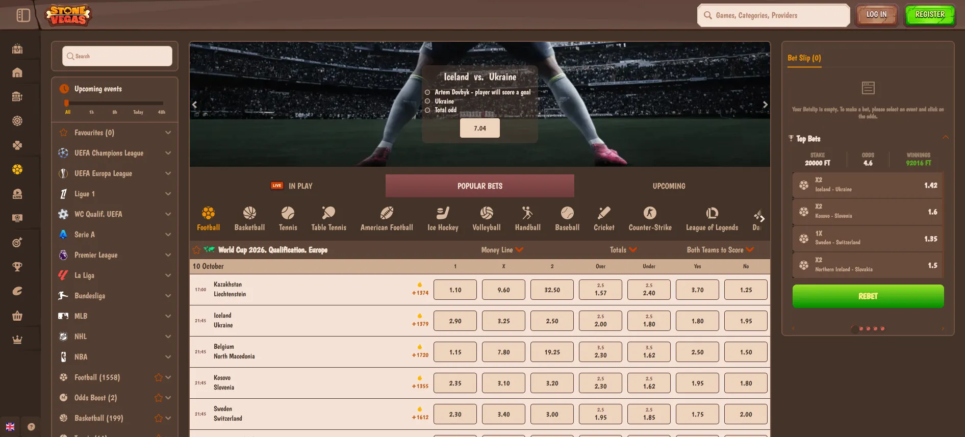 Stonevegas sporta likmes