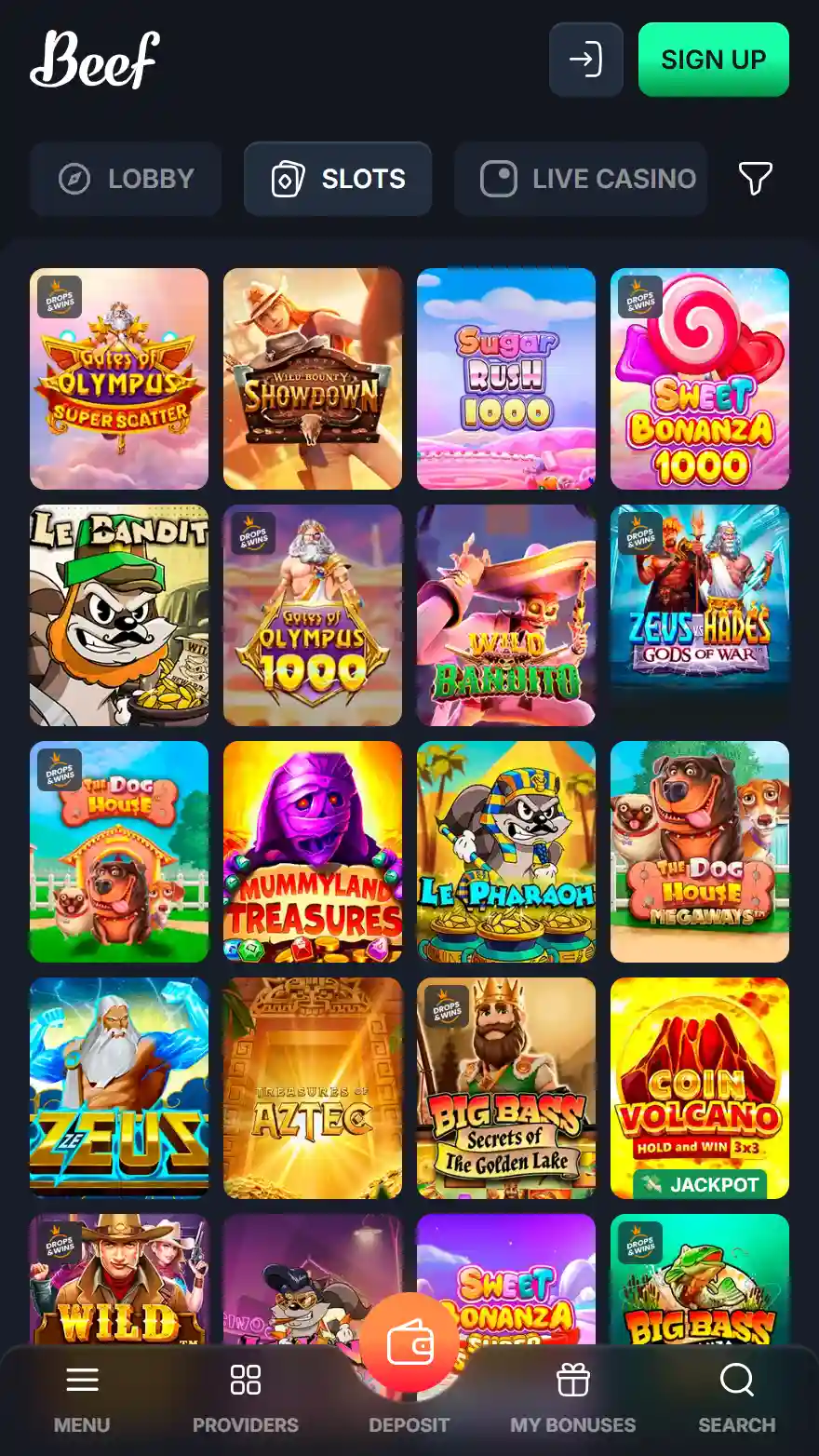 Beef Casino games page