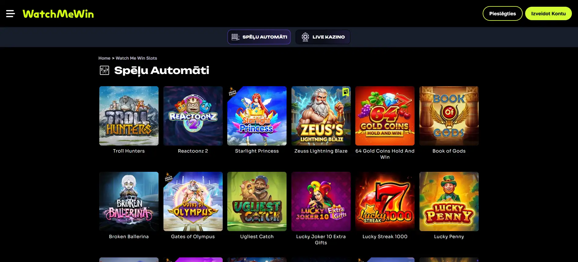 WatchMeWin Casino spēles