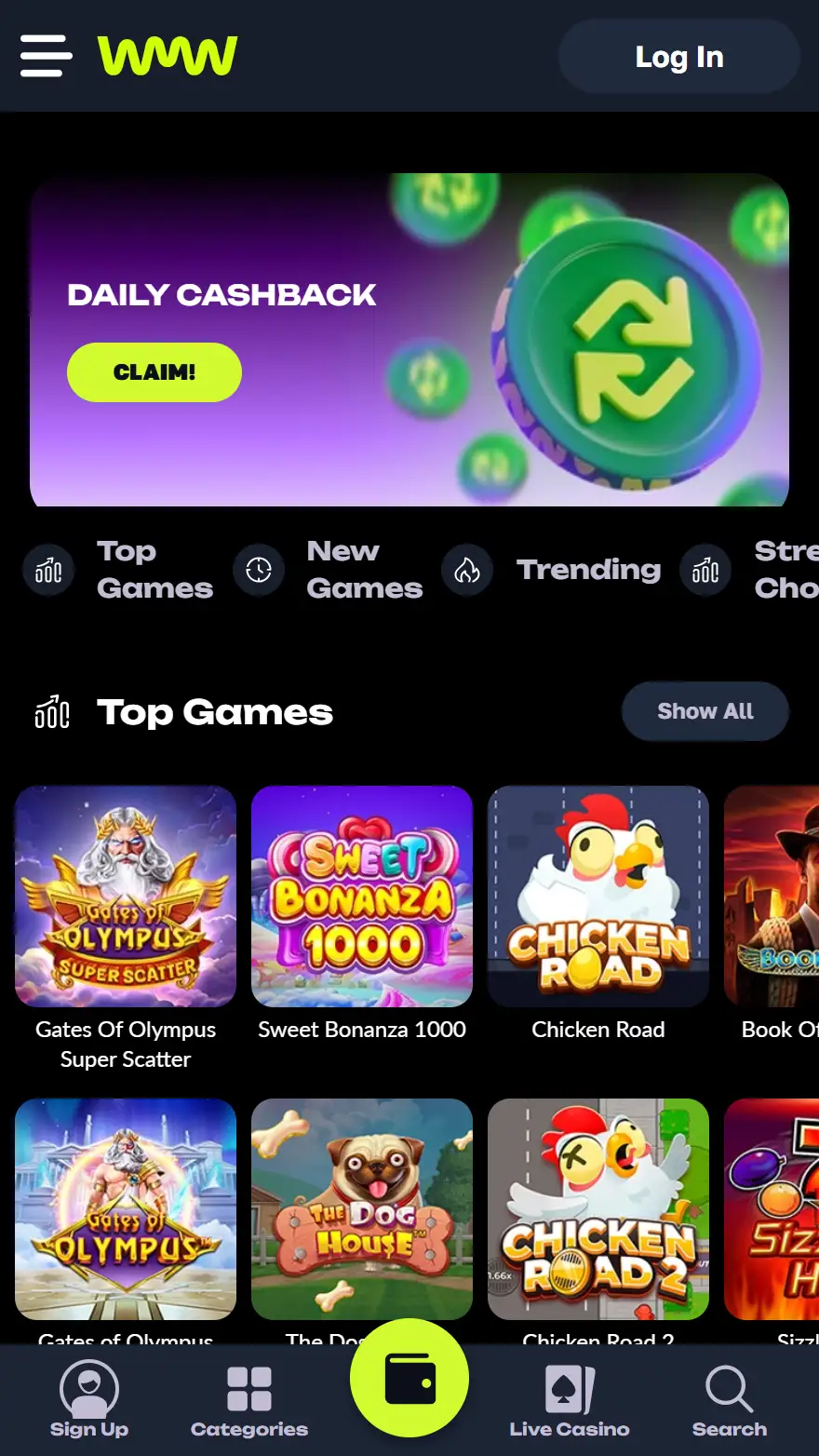WatchMeWin Casino главная страница