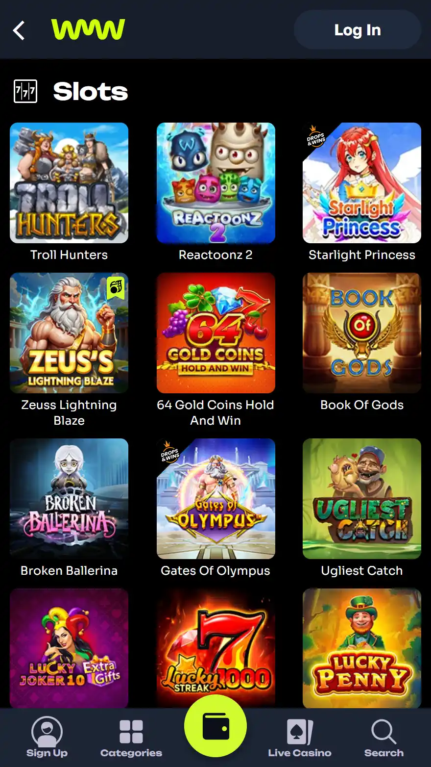 WatchMeWin Casino страница игр